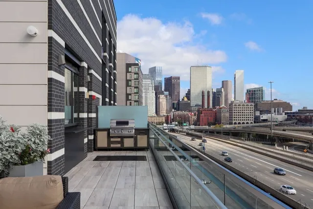 a city view with tall buildings