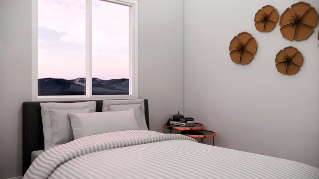 a bedroom with a bed and window
