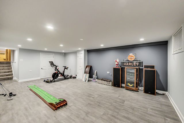 a front view of a house with patio