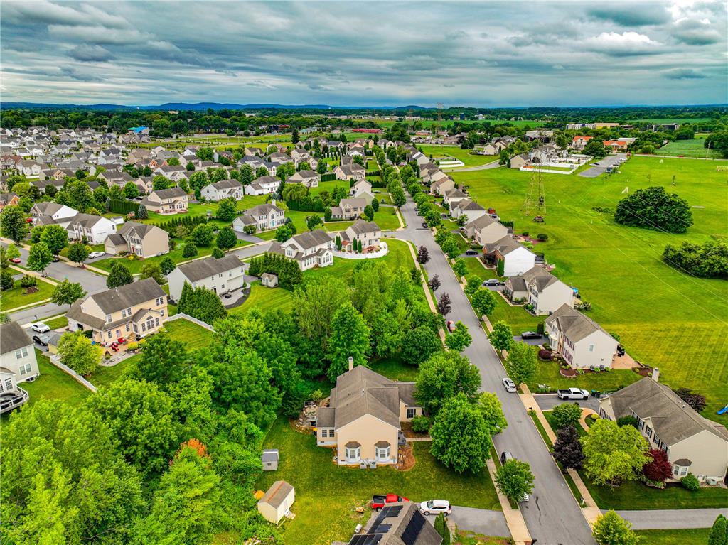 138 Clover Hollow Road Easton, PA 18045 - Photo 89 of 95 An aerial perspective showcases a vibrant, tree-lined neighborhood nestled beside broad green fields.