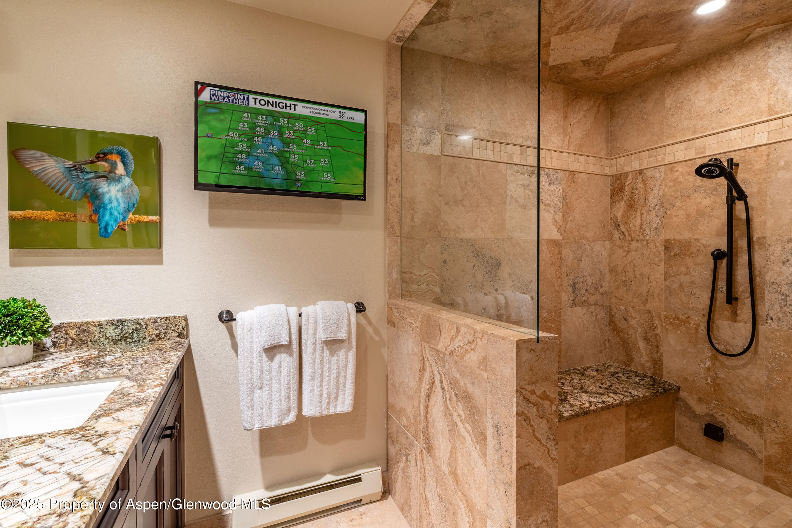 229 Faraway Road, Unit 28 Snowmass Village, CO 81615 - Photo 11 of 25 a bathroom with a granite countertop bathtub a sink and a shower