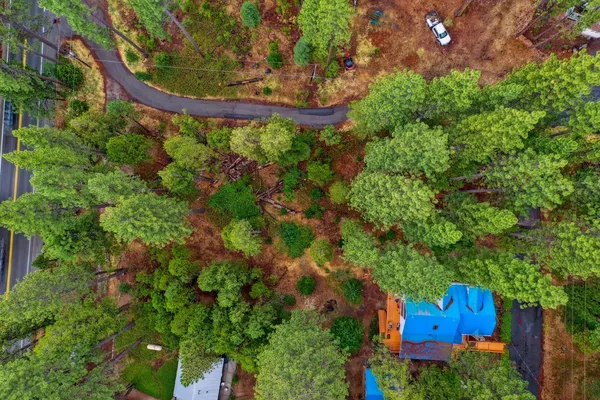 an aerial view of a house