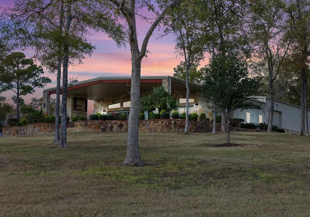 a view of a trees in front of a house