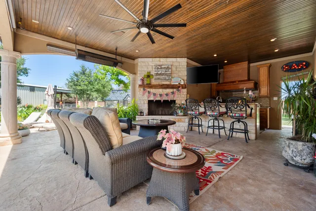 a kitchen with lots of counter top space