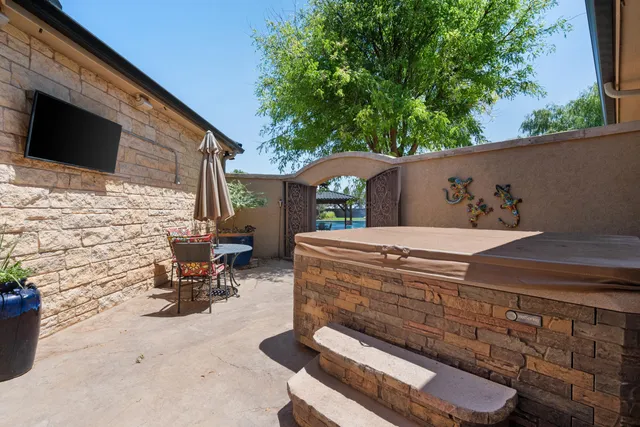 a view of a lake with a yard