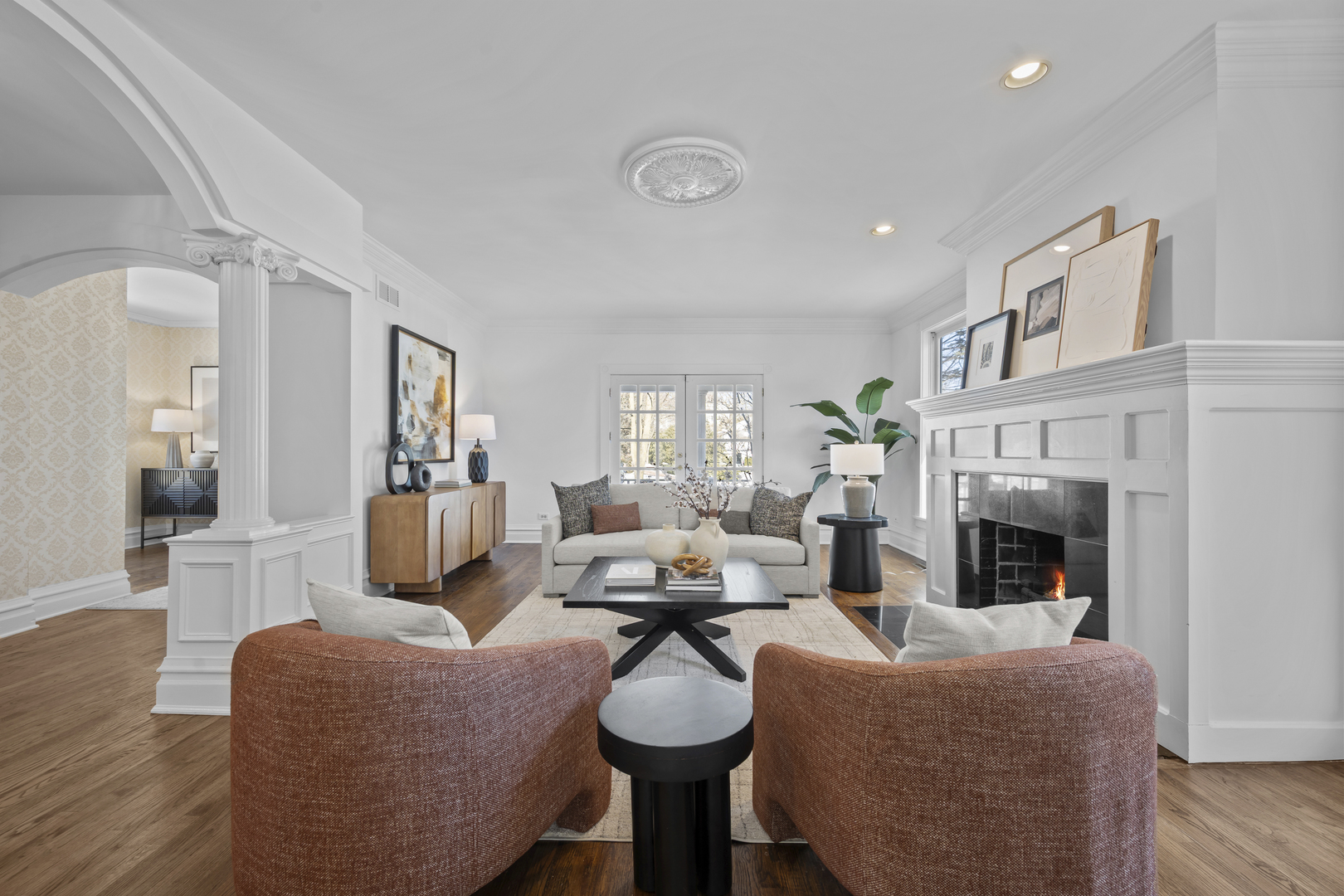 399 East Deerpath Road Lake Forest, IL 60045 - Photo 12 of 61 a living room with fireplace furniture and a wooden floor