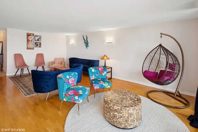 a living room with baby toys