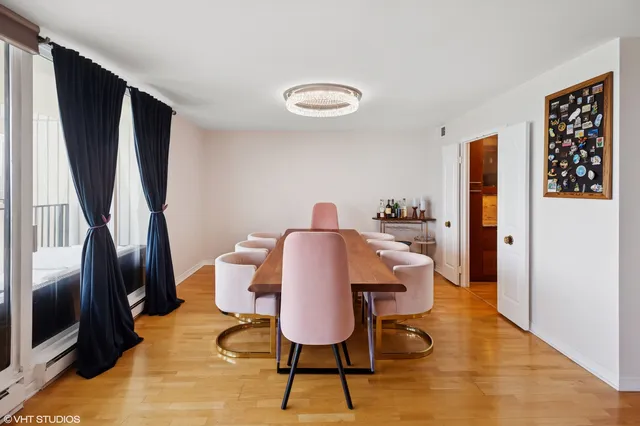 a workspace with furniture and a gate