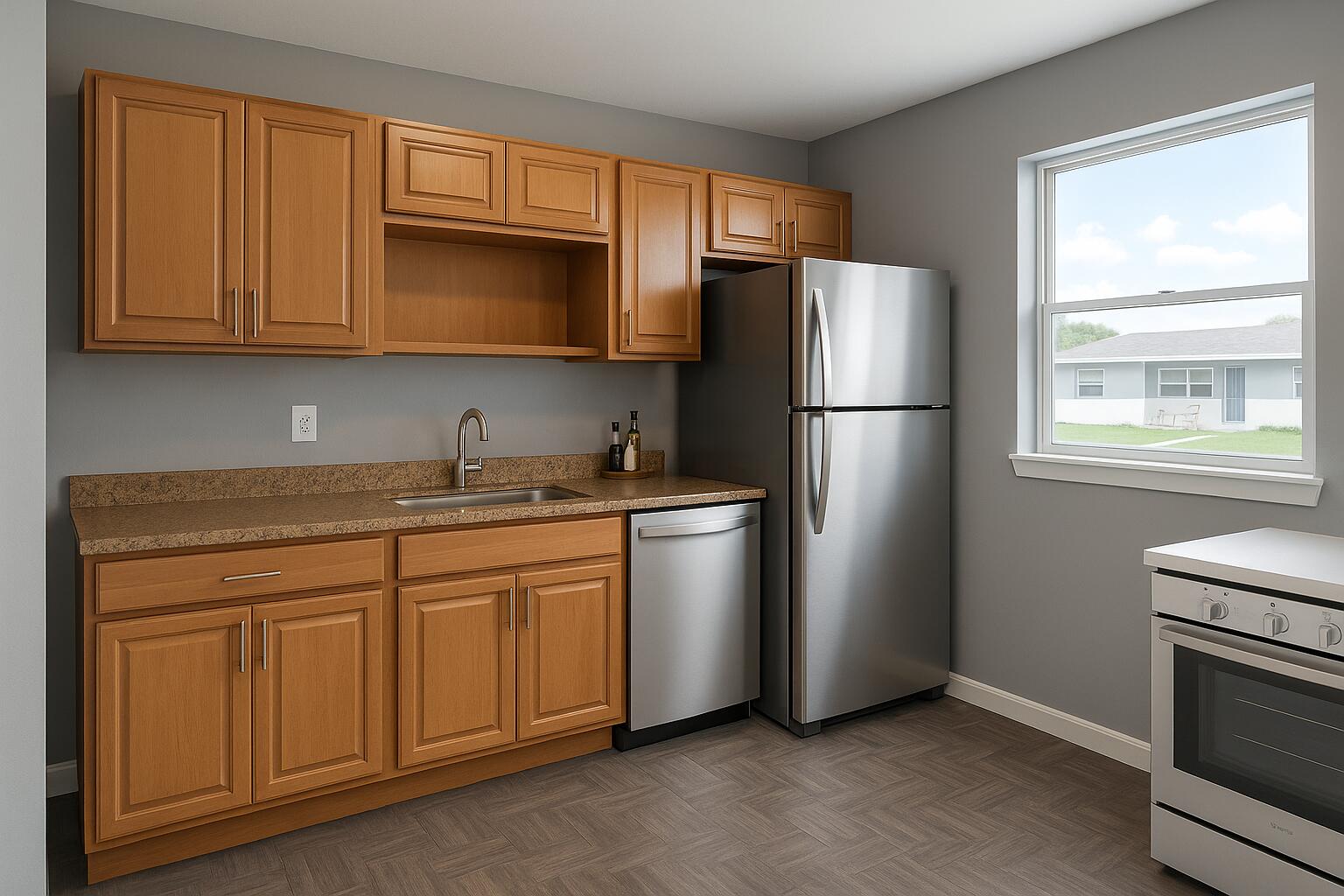 451 Silver Beach Road, Unit 1 Riviera Beach, FL 33403 - Photo 13 of 31 a kitchen with stainless steel appliances granite countertop a refrigerator stove and microwave