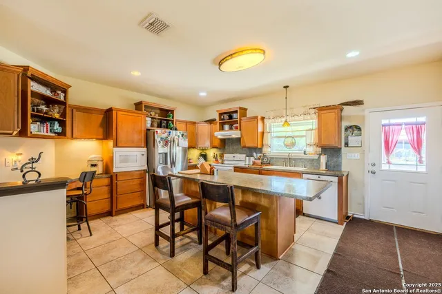 a large kitchen with lots of counter space