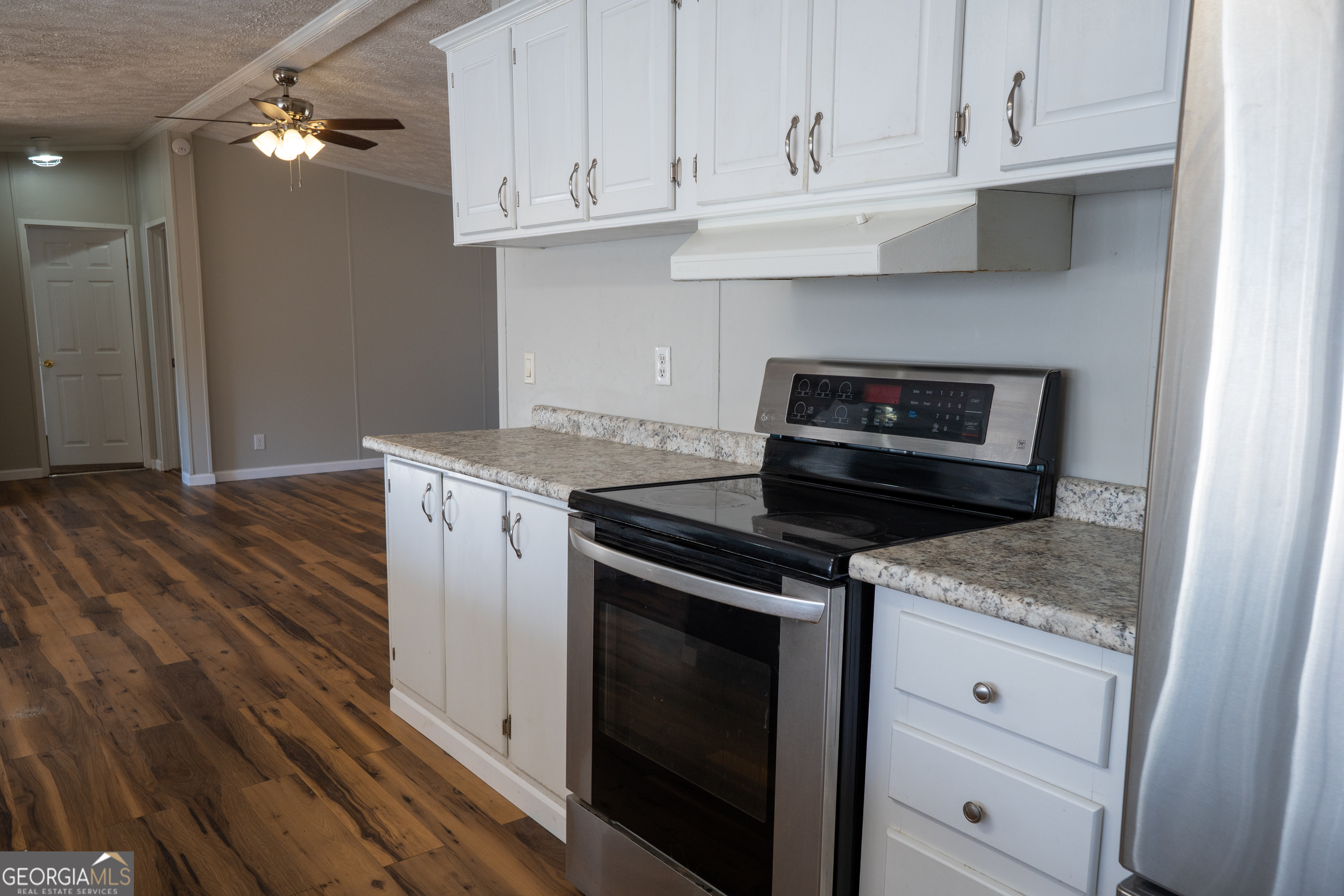 1100 Sapp Road Dry Branch, GA 31020 - Photo 9 of 54 a kitchen with granite countertop cabinets stainless steel appliances and wooden floor