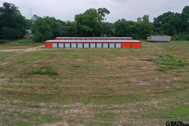 a view of a big yard with large trees