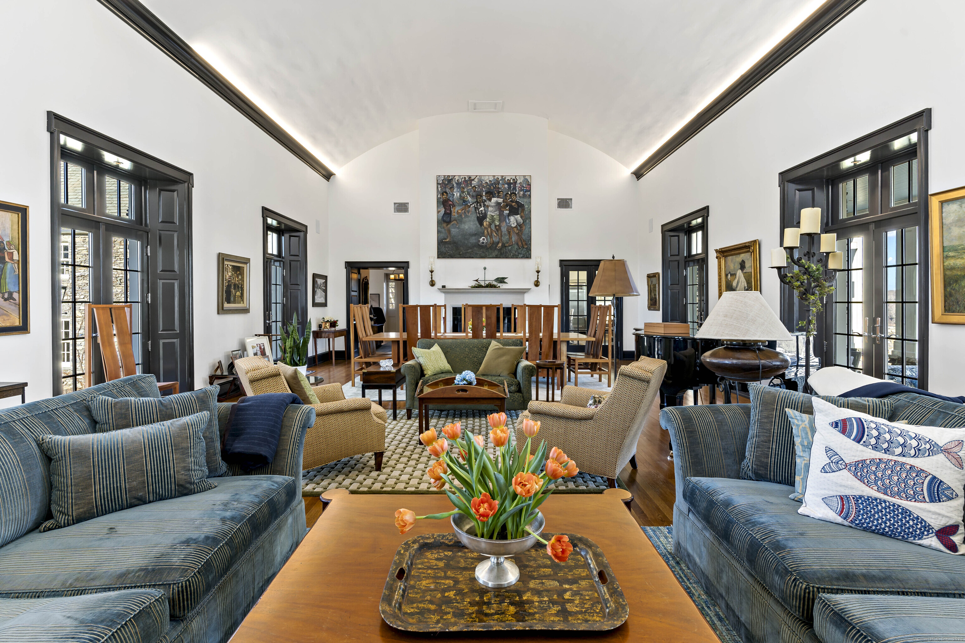 153 Ferry Road Lyme, CT 06371 - Photo 15 of 32 a living room with furniture kitchen view and large windows