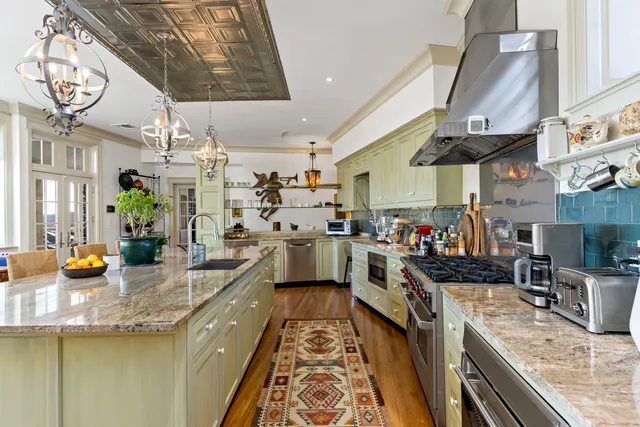 a kitchen with lots of counter top space