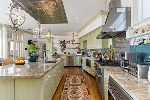 a kitchen with lots of counter top space