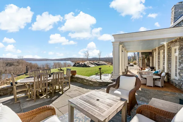 a view of a terrace with furniture