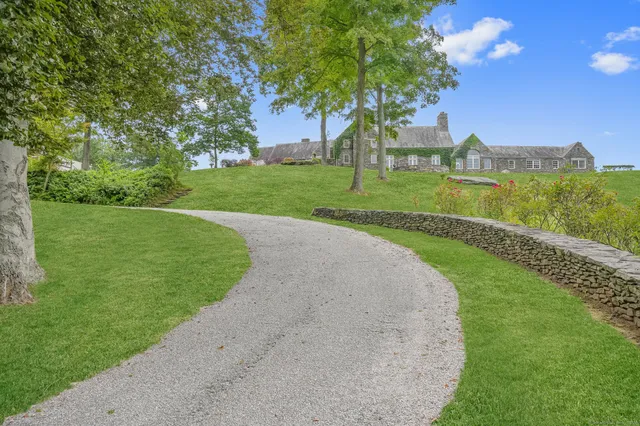 a view of a garden with a building in the background