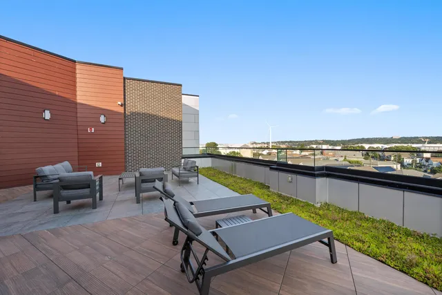a view of a terrace with a garden
