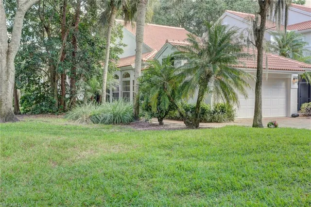 a view of a palm trees front of house