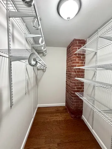 a view of walk in closet with empty racks