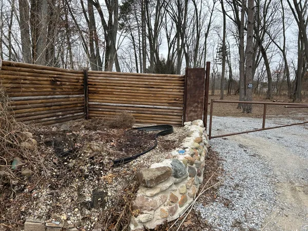 a view of a backyard with trees