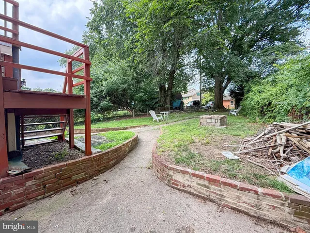 a view of a park with large trees