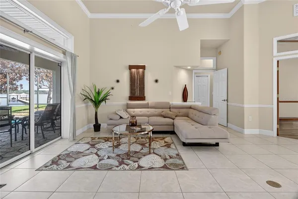 a workspace with chandelier