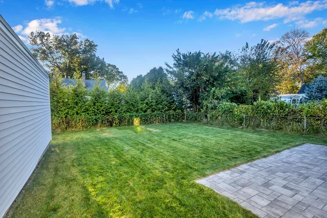 a view of a yard with an tree