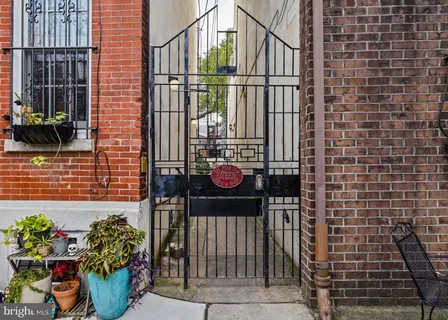a bunch of flowers in front of a door