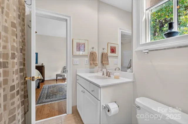 a bathroom with a sink a toilet and a mirror