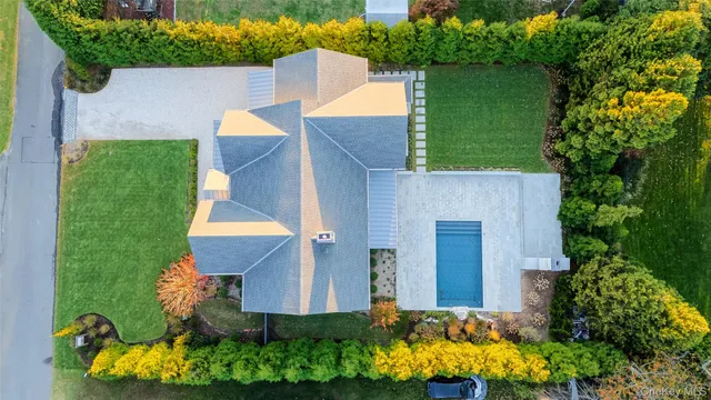 an aerial view of a house