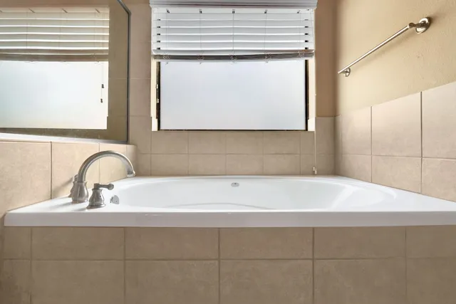 a bathroom with a bathtub