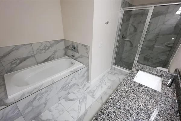 a bathroom with a bathtub and a shower