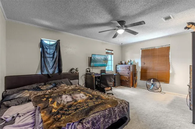 a bedroom with bed and tv