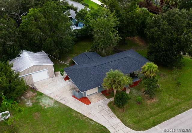 an aerial view of a house