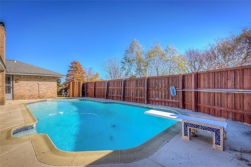 a view of a swimming pool with a backyard