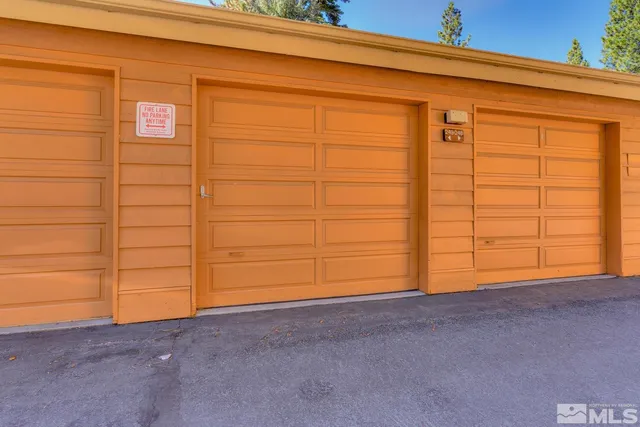 a view of a blue garage door