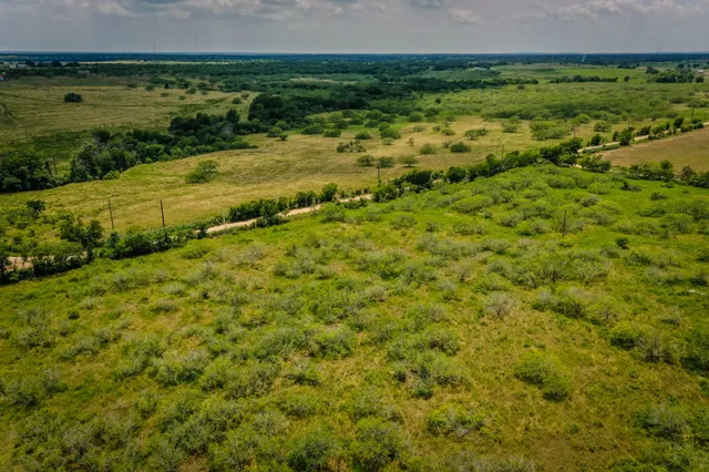 a view of a field with an ocean