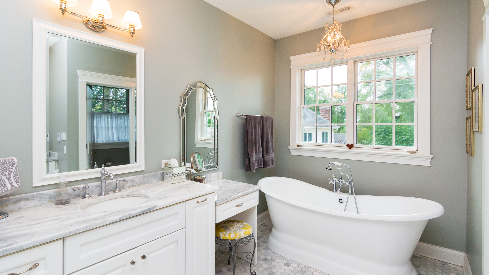 4800 Wolf Road Western Springs, IL 60558 - Photo 23 of 47 a bathroom with a granite countertop sink and a mirror