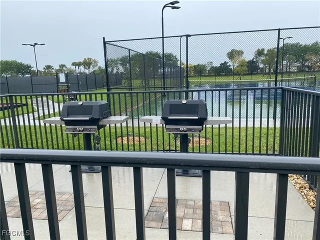 a view of a park with palm trees