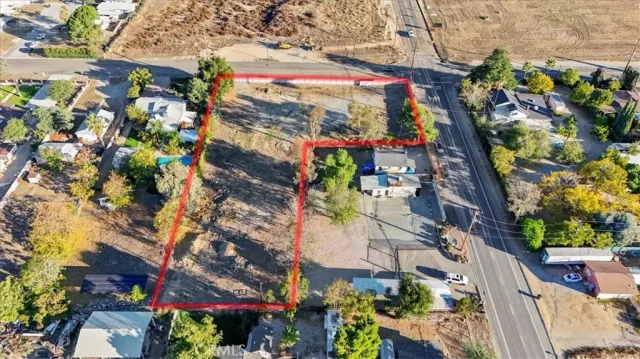 a view of dirt yard with a large trees