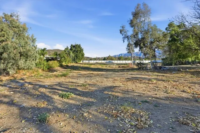 a view of a yard with an trees