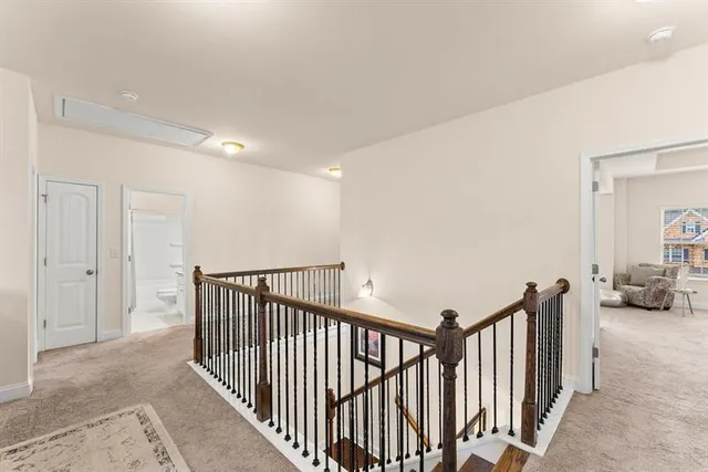 a view of a hallway with workspace