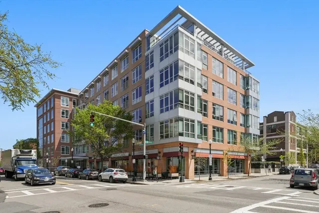 a view of a building and a street