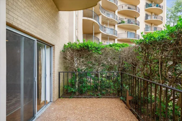 a view of a building from a balcony
