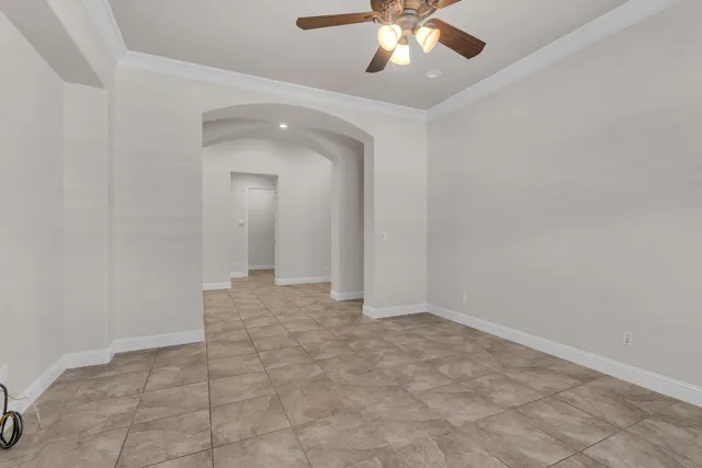 an empty room with a bathroom