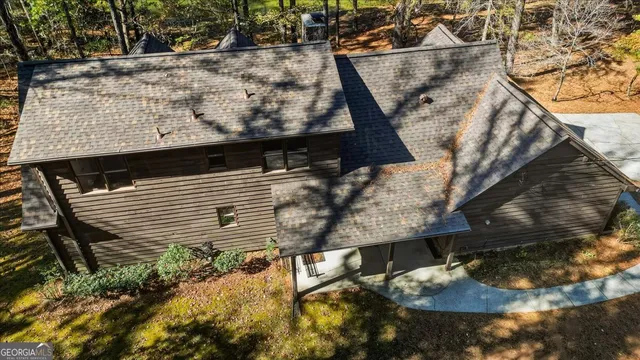 an aerial view of mountain with trees