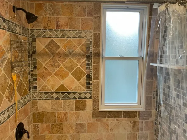 a bathroom with a shower
