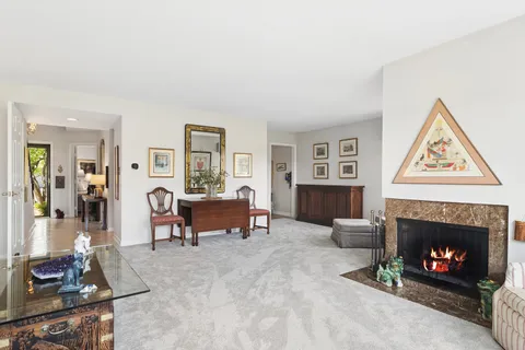 a living room with furniture a window and a fireplace