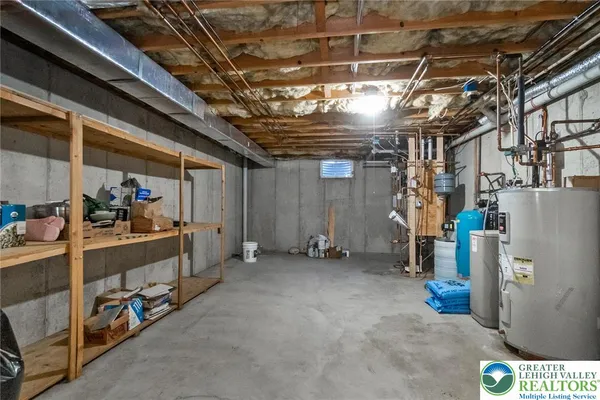 a view of a storage room with racks
